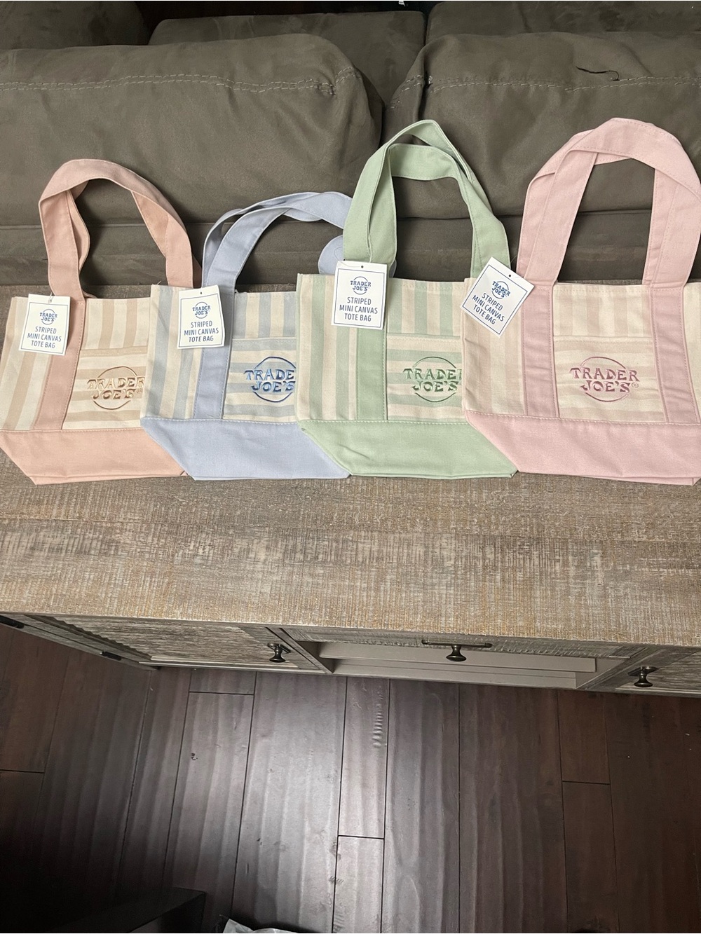 Pastel Stripe Canvas Tote Bag - Pink/Blue/Green/tan Trader Joe’s
